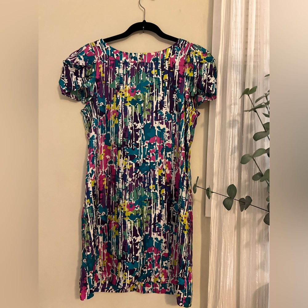 Warehouse Multicolor Abstract 100% Silk Midi Dress
